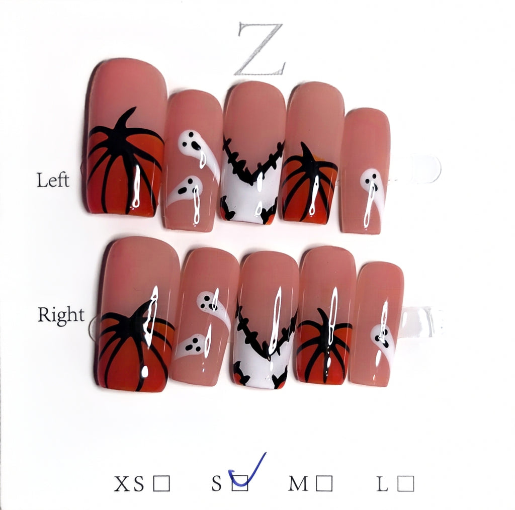 French tip w/ pumpkin,bat, spiderweb